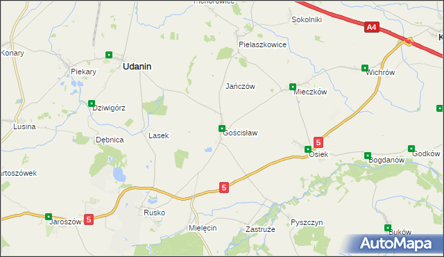 mapa Gościsław gmina Udanin, Gościsław gmina Udanin na mapie Targeo