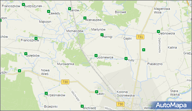 mapa Gośniewice gmina Warka, Gośniewice gmina Warka na mapie Targeo