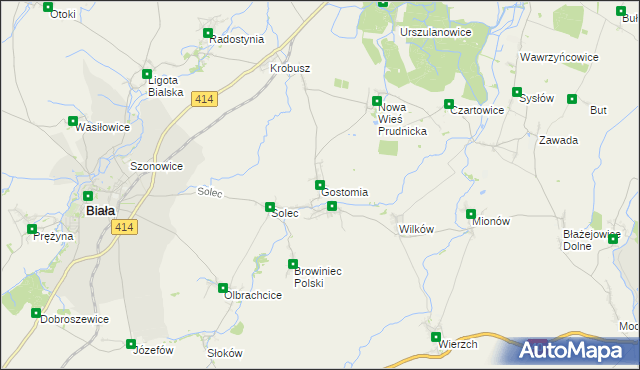 mapa Gostomia gmina Biała, Gostomia gmina Biała na mapie Targeo