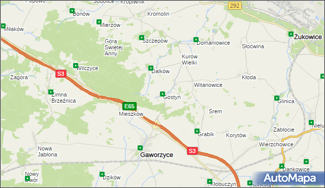mapa Gostyń gmina Gaworzyce, Gostyń gmina Gaworzyce na mapie Targeo