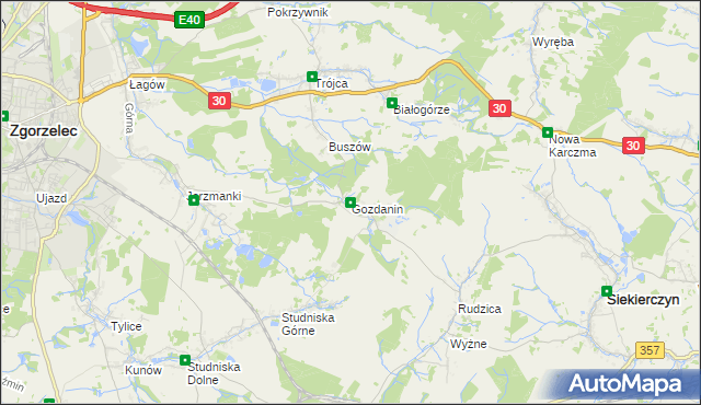 mapa Gozdanin gmina Zgorzelec, Gozdanin gmina Zgorzelec na mapie Targeo