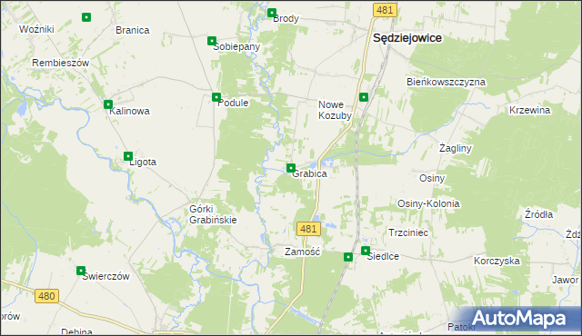 mapa Grabica gmina Sędziejowice, Grabica gmina Sędziejowice na mapie Targeo