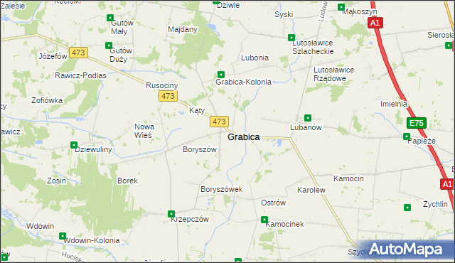 mapa Grabica powiat piotrkowski, Grabica powiat piotrkowski na mapie Targeo