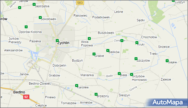 mapa Grabie gmina Żychlin, Grabie gmina Żychlin na mapie Targeo