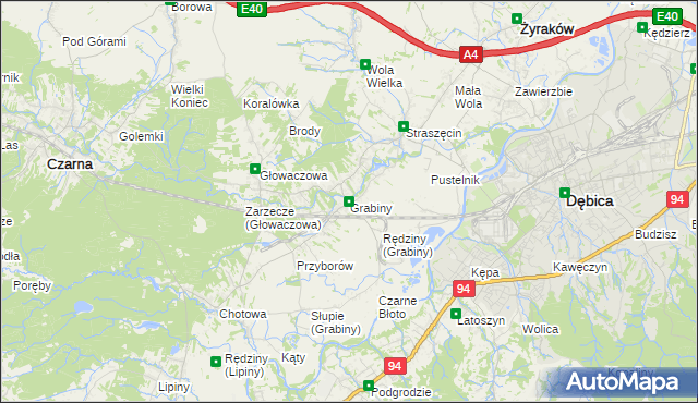 mapa Grabiny gmina Czarna, Grabiny gmina Czarna na mapie Targeo