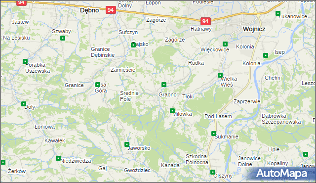 mapa Grabno gmina Wojnicz, Grabno gmina Wojnicz na mapie Targeo