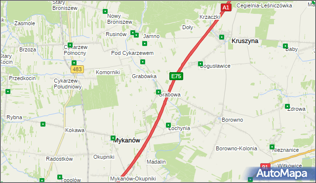 mapa Grabowa gmina Mykanów, Grabowa gmina Mykanów na mapie Targeo