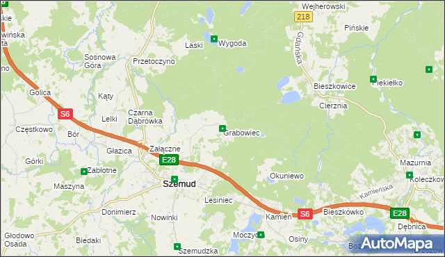 mapa Grabowiec gmina Szemud, Grabowiec gmina Szemud na mapie Targeo