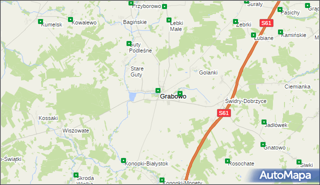 mapa Grabowo powiat kolneński, Grabowo powiat kolneński na mapie Targeo