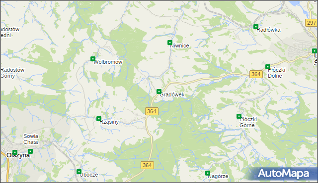 mapa Gradówek gmina Lwówek Śląski, Gradówek gmina Lwówek Śląski na mapie Targeo