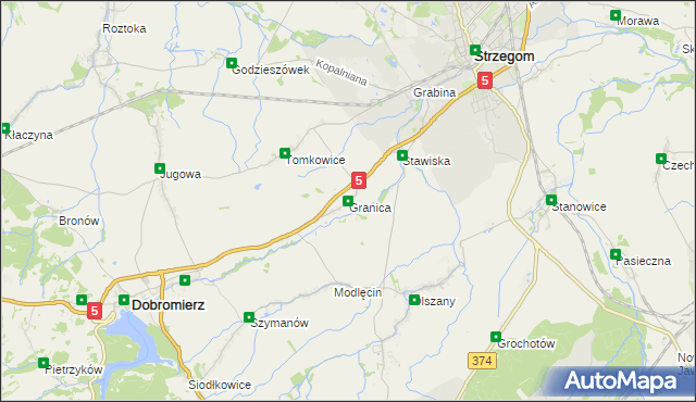 mapa Granica gmina Strzegom, Granica gmina Strzegom na mapie Targeo