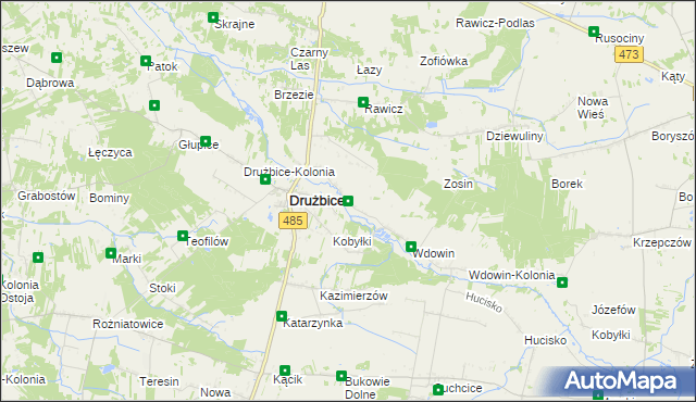 mapa Gręboszów gmina Drużbice, Gręboszów gmina Drużbice na mapie Targeo