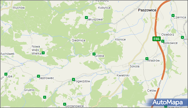 mapa Grobla gmina Paszowice, Grobla gmina Paszowice na mapie Targeo