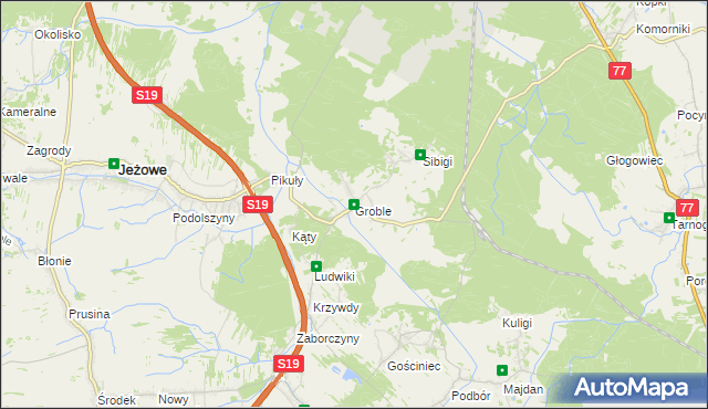 mapa Groble gmina Jeżowe, Groble gmina Jeżowe na mapie Targeo