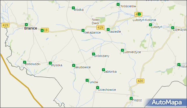 mapa Gródczany, Gródczany na mapie Targeo