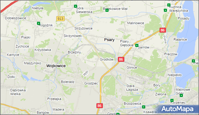 mapa Grodków gmina Psary, Grodków gmina Psary na mapie Targeo