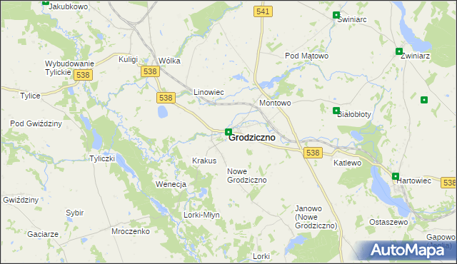 mapa Grodziczno powiat nowomiejski, Grodziczno powiat nowomiejski na mapie Targeo