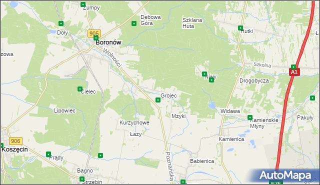 mapa Grojec gmina Boronów, Grojec gmina Boronów na mapie Targeo