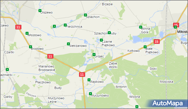 mapa Grójec gmina Środa Wielkopolska, Grójec gmina Środa Wielkopolska na mapie Targeo