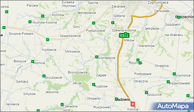 mapa Gromadzice gmina Bodzechów, Gromadzice gmina Bodzechów na mapie Targeo