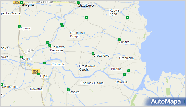 mapa Groszkowo gmina Sztutowo, Groszkowo gmina Sztutowo na mapie Targeo