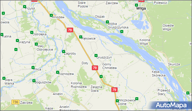 mapa Gruszczyn gmina Magnuszew, Gruszczyn gmina Magnuszew na mapie Targeo