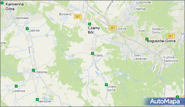 mapa Grzędy gmina Czarny Bór, Grzędy gmina Czarny Bór na mapie Targeo