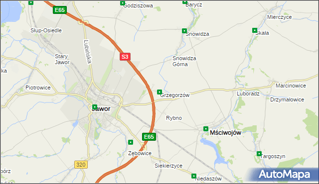 mapa Grzegorzów gmina Mściwojów, Grzegorzów gmina Mściwojów na mapie Targeo