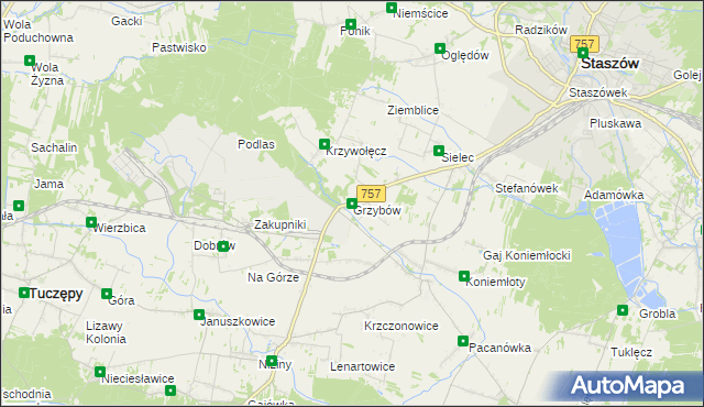 mapa Grzybów gmina Staszów, Grzybów gmina Staszów na mapie Targeo