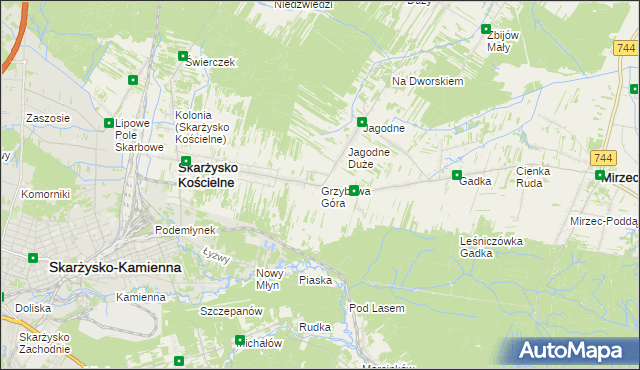 mapa Grzybowa Góra, Grzybowa Góra na mapie Targeo