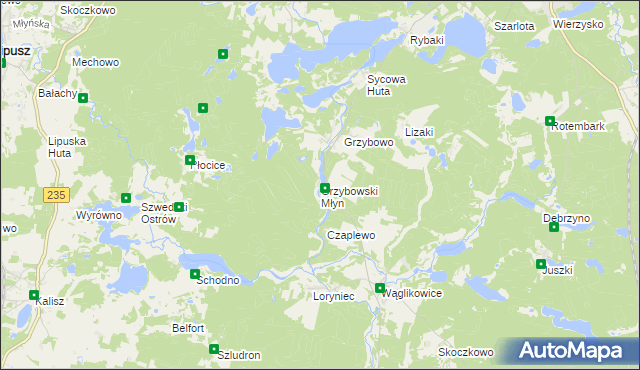 mapa Grzybowski Młyn, Grzybowski Młyn na mapie Targeo