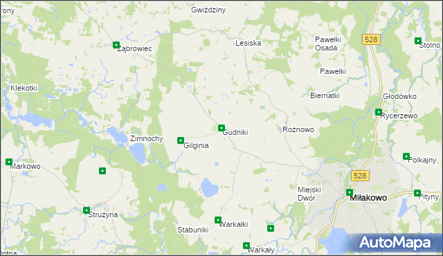 mapa Gudniki gmina Miłakowo, Gudniki gmina Miłakowo na mapie Targeo