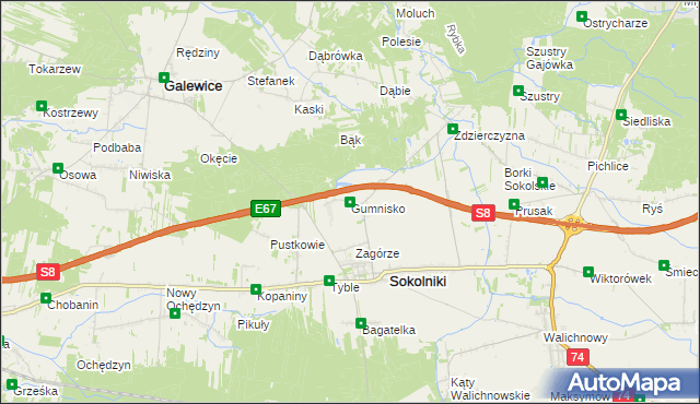 mapa Gumnisko gmina Sokolniki, Gumnisko gmina Sokolniki na mapie Targeo