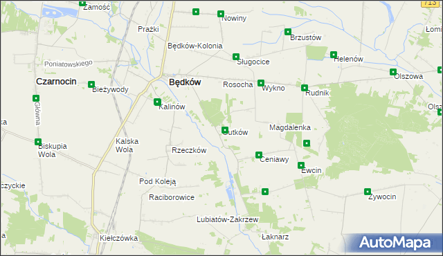 mapa Gutków gmina Będków, Gutków gmina Będków na mapie Targeo