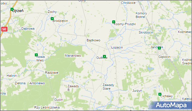 mapa Gutków gmina Sońsk, Gutków gmina Sońsk na mapie Targeo