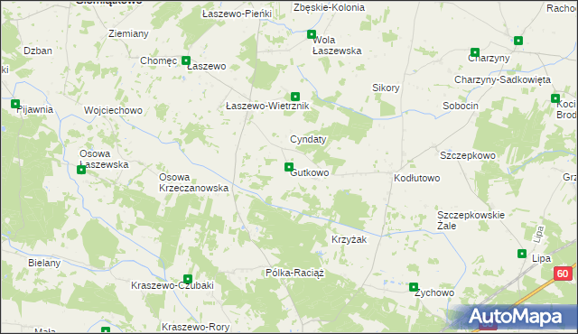 mapa Gutkowo gmina Siemiątkowo, Gutkowo gmina Siemiątkowo na mapie Targeo