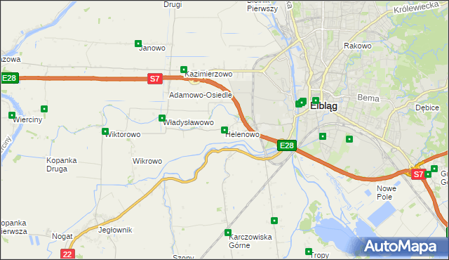 mapa Helenowo gmina Elbląg, Helenowo gmina Elbląg na mapie Targeo