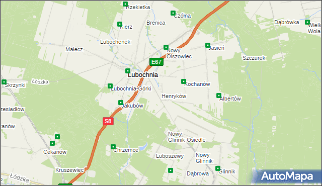 mapa Henryków gmina Lubochnia, Henryków gmina Lubochnia na mapie Targeo