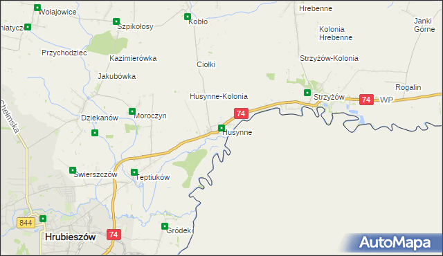 mapa Husynne gmina Hrubieszów, Husynne gmina Hrubieszów na mapie Targeo