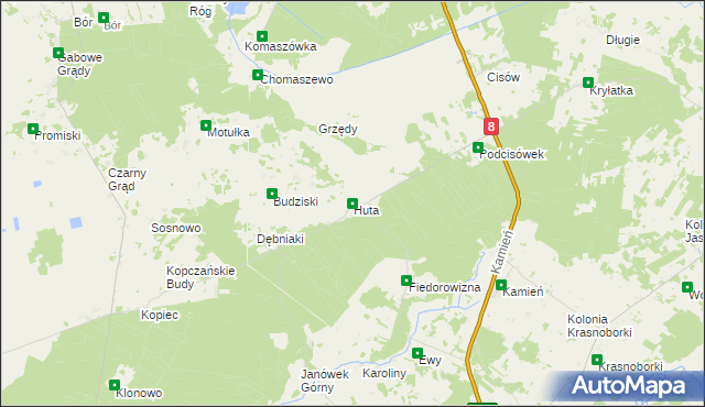 mapa Huta gmina Sztabin, Huta gmina Sztabin na mapie Targeo