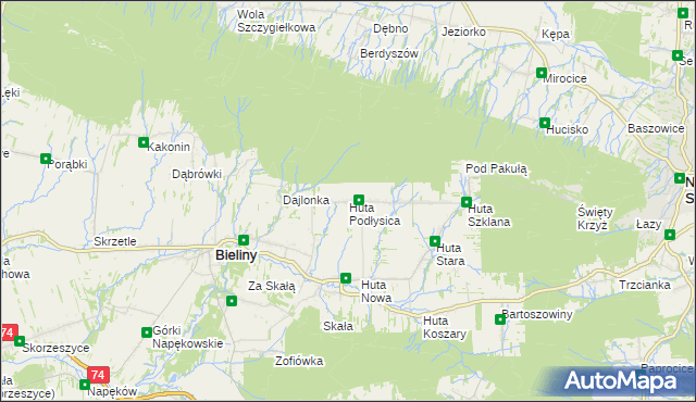 mapa Huta Podłysica, Huta Podłysica na mapie Targeo