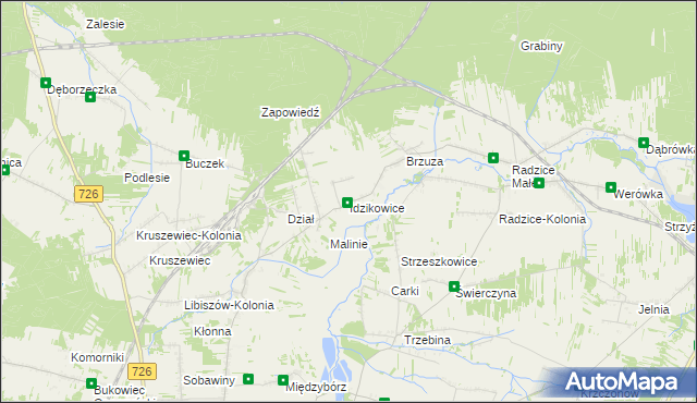 mapa Idzikowice gmina Drzewica, Idzikowice gmina Drzewica na mapie Targeo