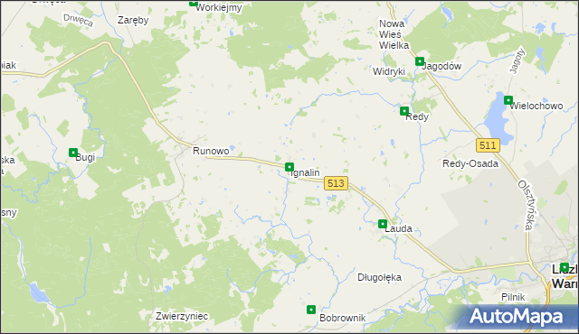 mapa Ignalin gmina Lidzbark Warmiński, Ignalin gmina Lidzbark Warmiński na mapie Targeo