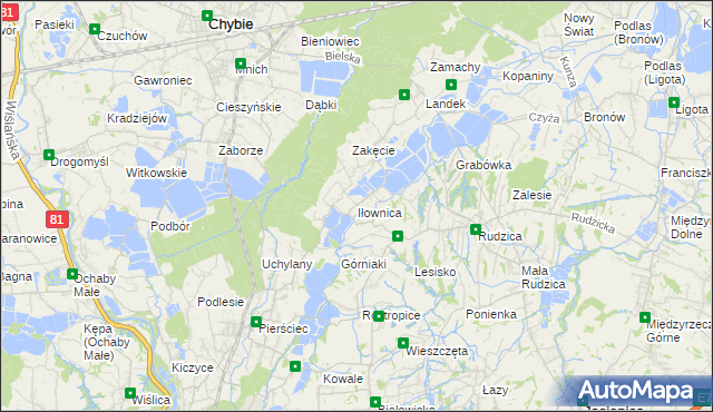 mapa Iłownica gmina Jasienica, Iłownica gmina Jasienica na mapie Targeo