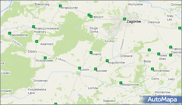 mapa Imielno gmina Zagórów, Imielno gmina Zagórów na mapie Targeo