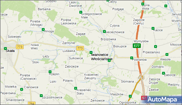 mapa Iwanowice Włościańskie, Iwanowice Włościańskie na mapie Targeo