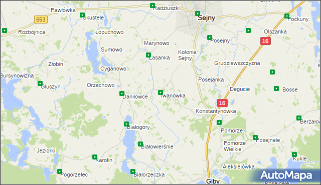 mapa Iwanówka gmina Giby, Iwanówka gmina Giby na mapie Targeo