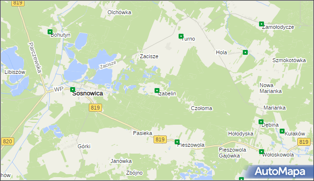 mapa Izabelin gmina Sosnowica, Izabelin gmina Sosnowica na mapie Targeo