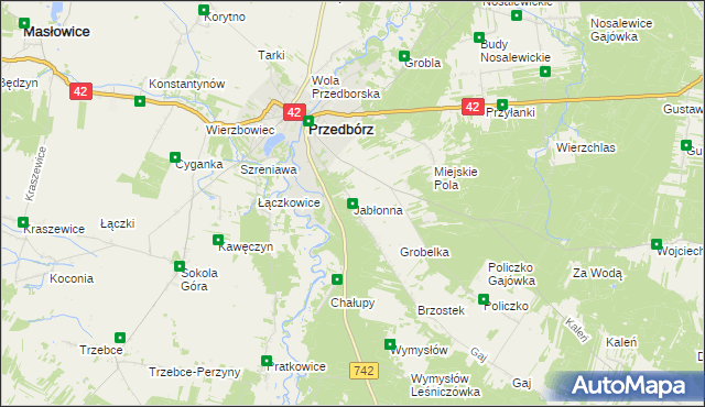 mapa Jabłonna gmina Przedbórz, Jabłonna gmina Przedbórz na mapie Targeo