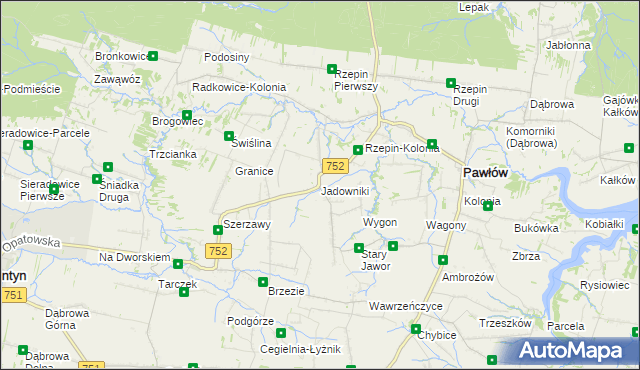 mapa Jadowniki gmina Pawłów, Jadowniki gmina Pawłów na mapie Targeo